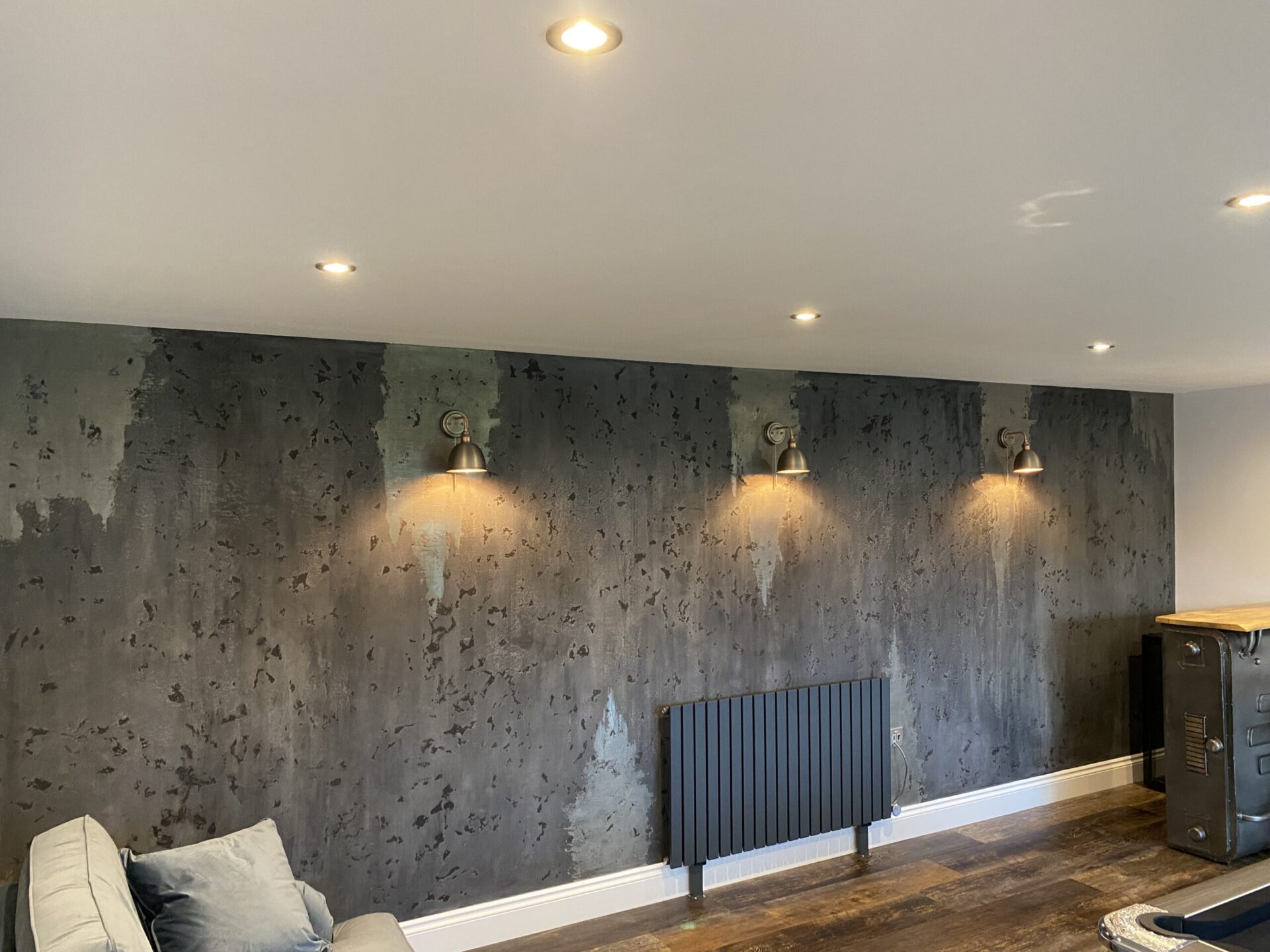 concrete and liquid metal grey venetian plaster feature wall