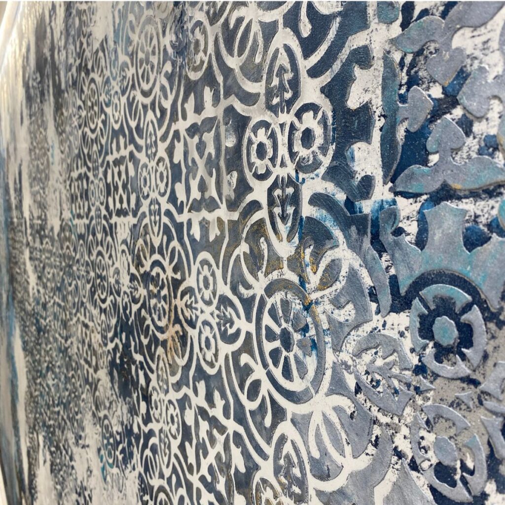 venetian plaster stencilled artpiece feature wall chiswick 
london